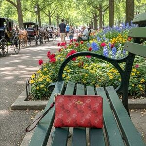 Coach Corner Zip Wristlet with Horse and Carriage Print. NWT